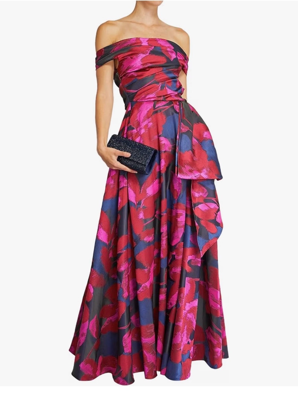 Talbot Runhof Kobold3 Metallic Hibiscus Floral Jacquard Gown Off-Shoulder 6/36
